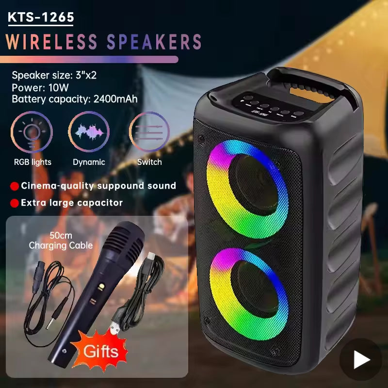 Wireless Karaoke Bluetooth Speaker Subwoofer Portable with Microphone Radio FM Lamp Machine Sound Box Music LED TWS Caixa De Som