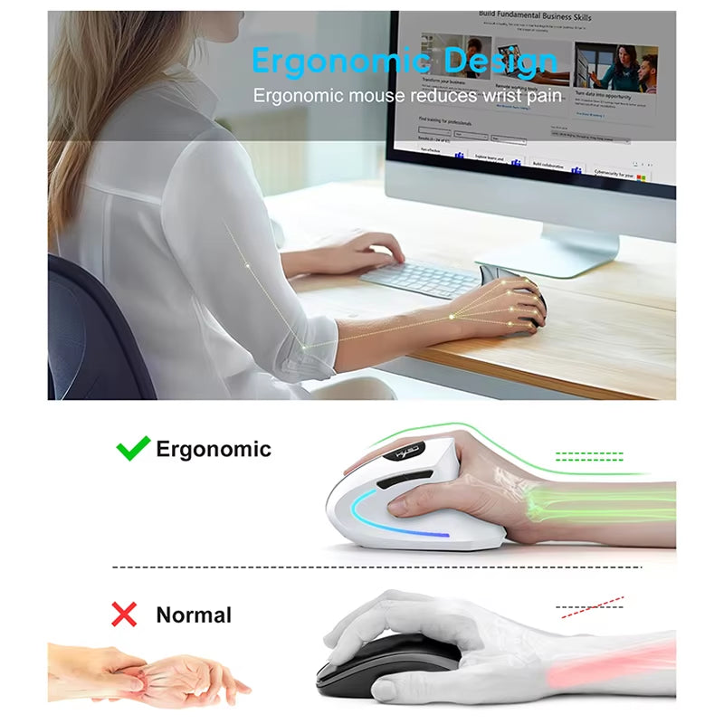 Xiaomi Wireless Mouse Bluetooth Vertical Mouse Dual-Mode Silent Mouse Rechargeable Gaming Mouse for Win Mac OS Laptop Computer
