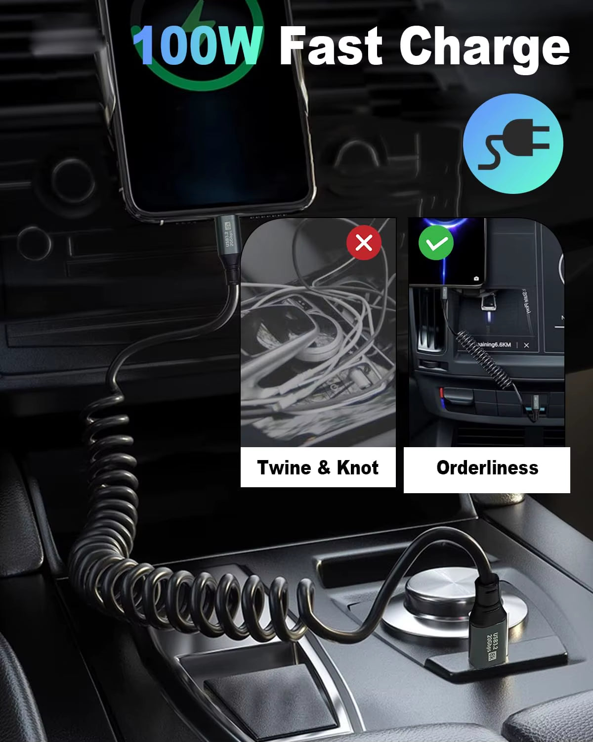 USB C Extension Coiled Cable 6Ft, USB C to USB C Coiled Cable 20Gbps, USB C Male to Female Extension Cable 100W, Type C Extender