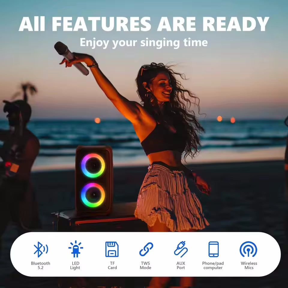 Wireless Karaoke Bluetooth Speaker Subwoofer Portable with Microphone Radio FM Lamp Machine Sound Box Music LED TWS Caixa De Som