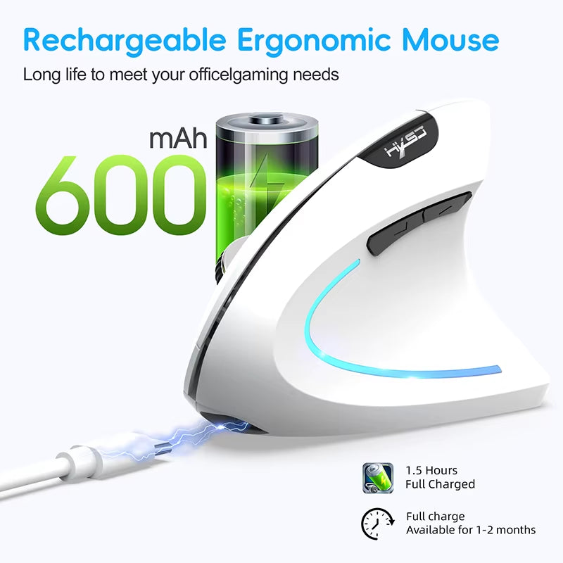 Xiaomi Wireless Mouse Bluetooth Vertical Mouse Dual-Mode Silent Mouse Rechargeable Gaming Mouse for Win Mac OS Laptop Computer