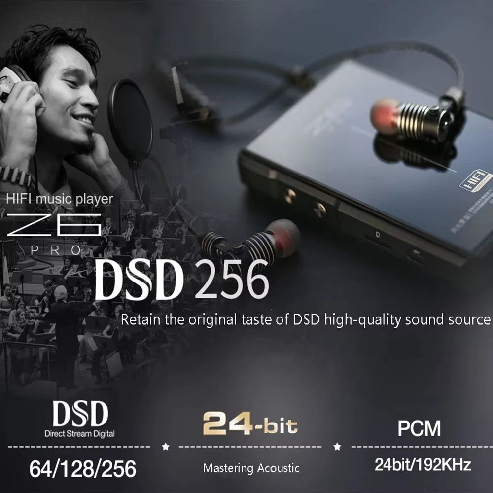 Z6Pro Portable Hifi Music Player MP3 Dual Core Walkman Wireless Bluetooth DSD256 HD Lossless Decoding PO+LO Dual Output