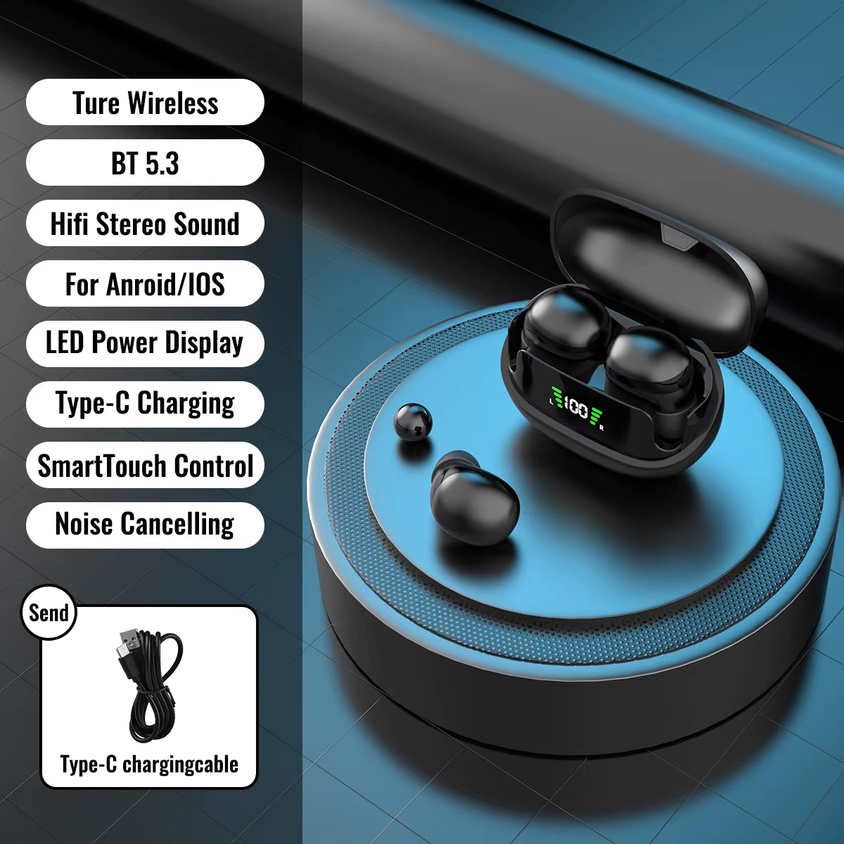 Sleep Earbuds, Wireless Mini Work Earphones, TWS Bluetooth Earphones, Stereo Hidden Earphones with Microphone, High-Definition C