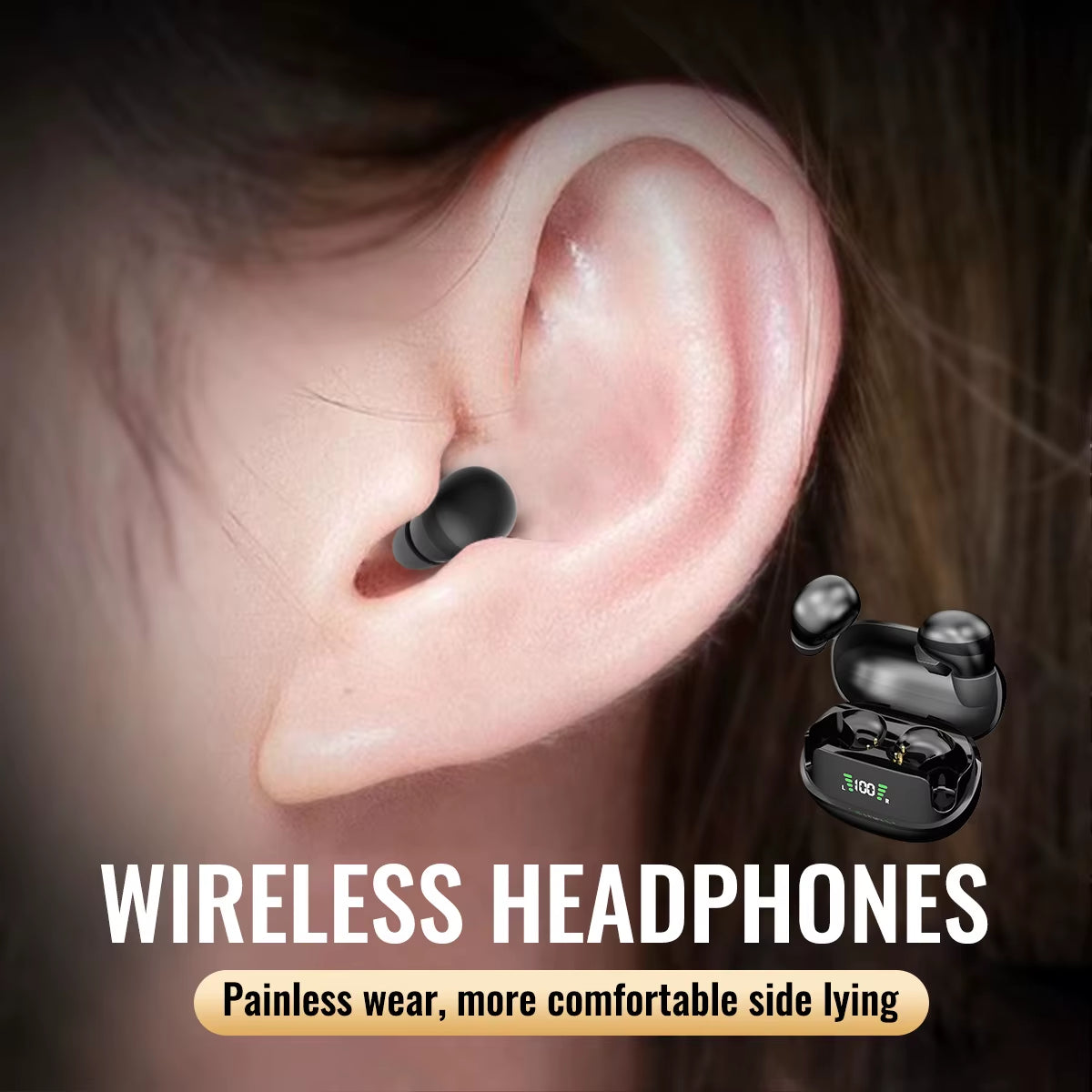 Sleep Earbuds, Wireless Mini Work Earphones, TWS Bluetooth Earphones, Stereo Hidden Earphones with Microphone, High-Definition C