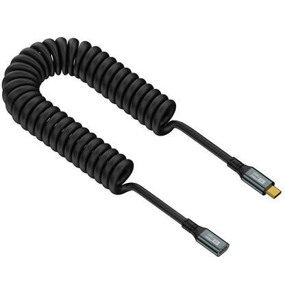 USB C Extension Coiled Cable 6Ft, USB C to USB C Coiled Cable 20Gbps, USB C Male to Female Extension Cable 100W, Type C Extender